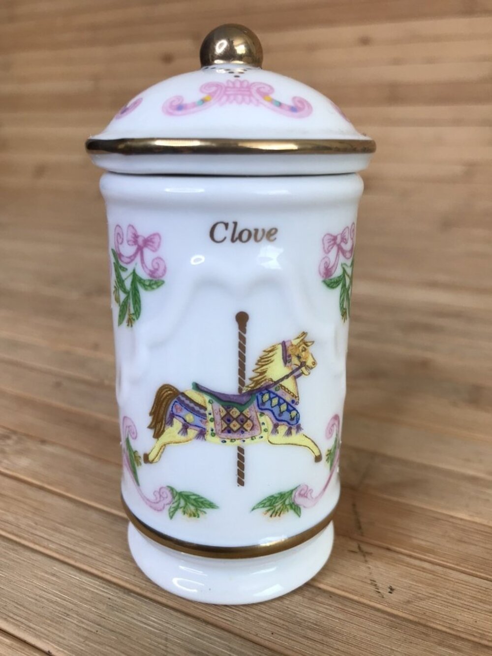Lenox Fine Porcelain The Spice Carousel Clove Jar w/Lid Gold Fill Trim 1993
